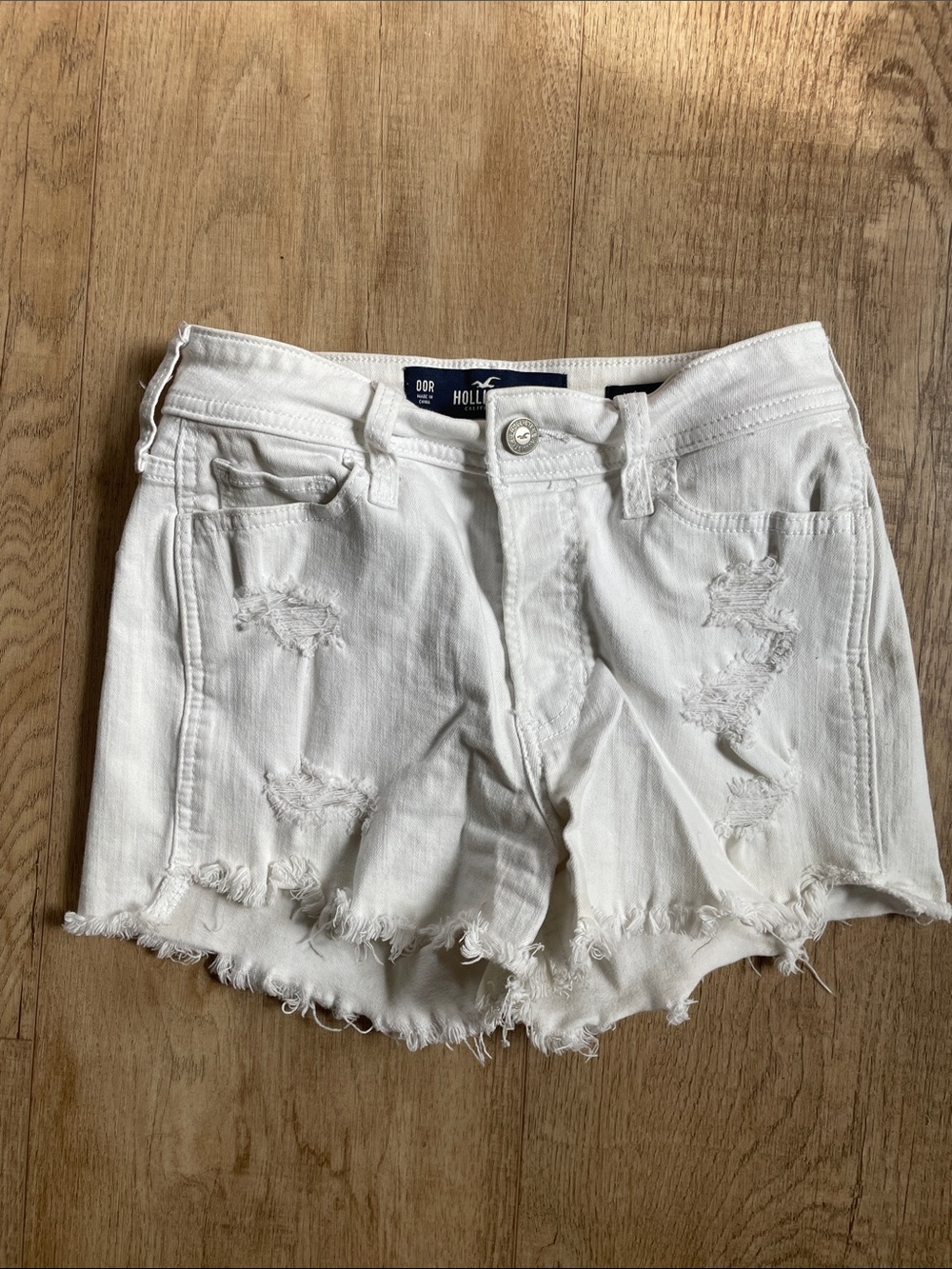 Hollister White Distressed Denim Cutoff Shorts